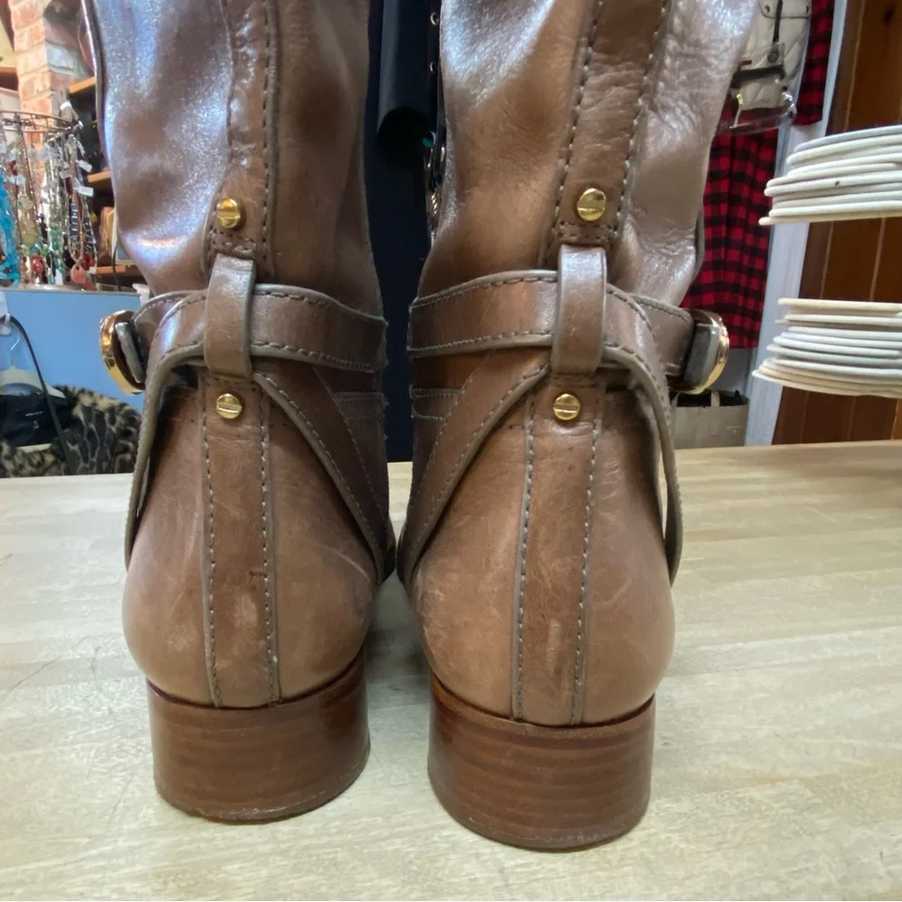 TORY BURCH Teresa Riding Boots Brown Leather Sz 9.5 - Picture 10 of 14